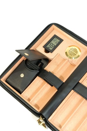Cohiba Dahili Çakmak Siyah Deri Puro Taşıma Çantası & Seyahat Humidoru