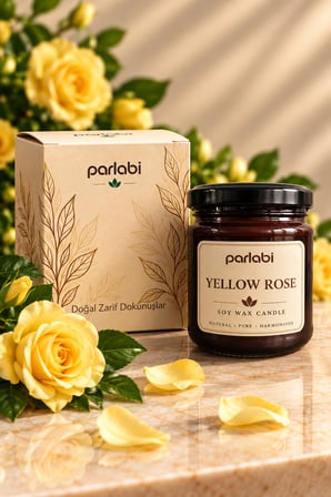 Sarı Gül Kokulu %100 Soya Mum 