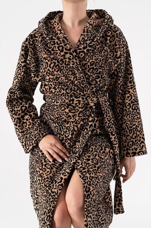 Panthera | %100 Pamuk Leopar Desenli Kadife Bornoz