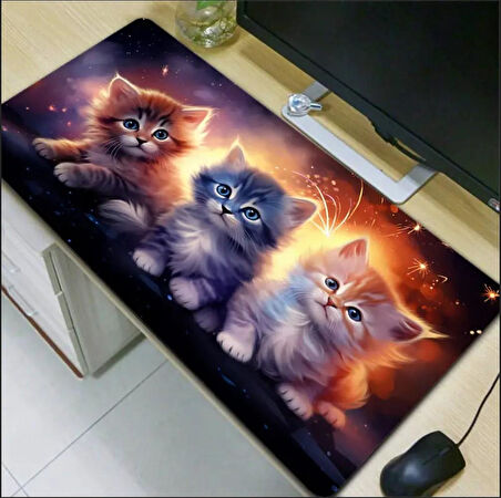 70X30 CM 3D 3 KEDİ TEMALI KAYDIRMAZ TABAN SPEED YÜZEY OYUNCU MOUSE PAD GAMİNG