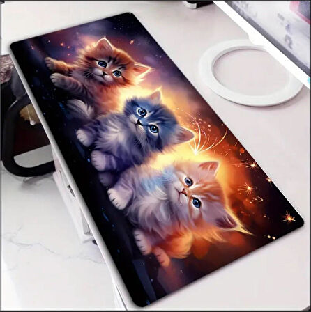 70X30 CM 3D 3 KEDİ TEMALI KAYDIRMAZ TABAN SPEED YÜZEY OYUNCU MOUSE PAD GAMİNG