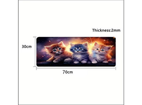 70X30 CM 3D 3 KEDİ TEMALI KAYDIRMAZ TABAN SPEED YÜZEY OYUNCU MOUSE PAD GAMİNG
