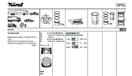Opel Motor Segmanı Vectra B Omega B Calıbra (c2,5xe / X2,5xe) / (81,60mm) / (std) (6 Cyl) - Goetze 63077002g