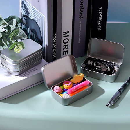 Gymo Boş Metal Aksesuar Teneke Kutu Gri 9.5x6x2 cm 2'li Set
