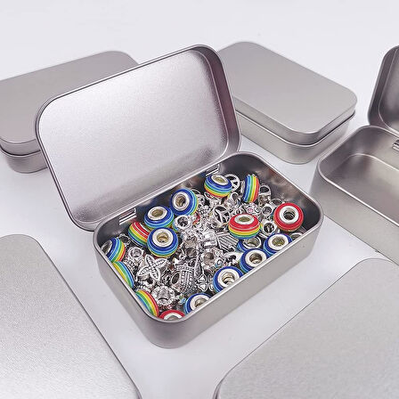 Gymo Boş Metal Aksesuar Teneke Kutu Gri 9.5x6x2 cm 2'li Set
