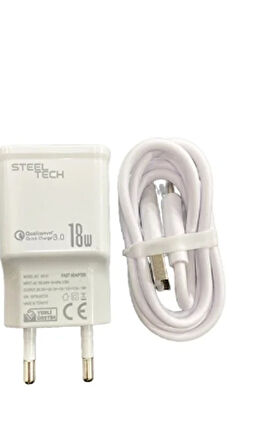 SteelTech 3.0a Usb Adaptör Usb & Type-c Şarj Kablosu | 18w Qualcomm Hızlı Şarj Ve Akıllı Koruma