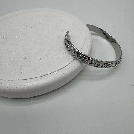 Özel Seri Çelik Yaz Temalı Silver Kelepçe Bileklik - Silver