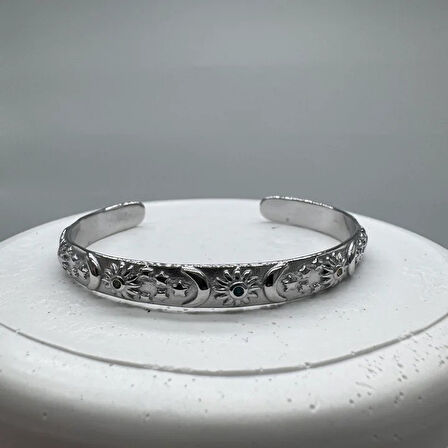 Özel Seri Çelik Yaz Temalı Silver Kelepçe Bileklik - Silver