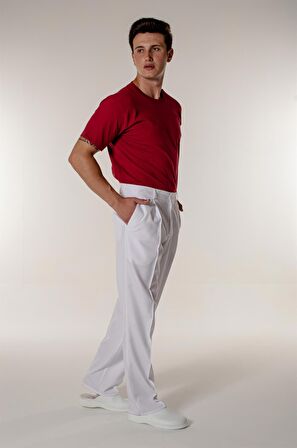 Beyaz Aşçı ve Mutfak Erkek Şef Pantolon Ütü Dikişli