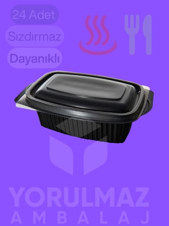 Yorulmaz Ambalaj 750 Cc Kapaklı Dikdörtgen Yemek Kabı 24’lü – Mikrodalgaya Uygun Siyah Paket Servis 