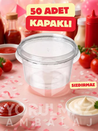 🥫 50 Adet 80 CC Kapaklı Sos Kabı – Sızdırmaz Sosluk, Ketchup & Mayonez Kabı