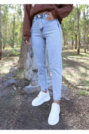 Çnr Kadın Yüksek Bel Mom Jeans Likralı Esnek Kot Pantolon Yeni Hsn