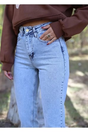 Çnr Kadın Yüksek Bel Mom Jeans Likralı Esnek Kot Pantolon Yeni Hsn