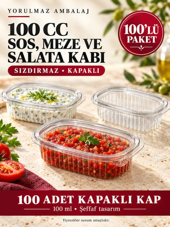 100 Cc Sızdırmaz Kapaklı Sos, Meze Ve Salata Kabı 100’lü – Şeffaf Porsiyon Kabı