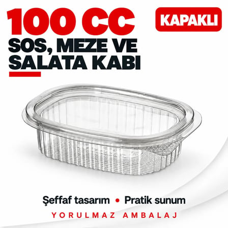 100 Cc Sızdırmaz Kapaklı Sos, Meze Ve Salata Kabı 100’lü – Şeffaf Porsiyon Kabı