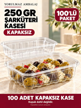 250 Gr Kapaksız Şarküteri Kasesi 100’lü – Şeffaf Dikdörtgen Meze Ve Salata Kabı