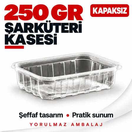 250 Gr Kapaksız Şarküteri Kasesi 100’lü – Şeffaf Dikdörtgen Meze Ve Salata Kabı