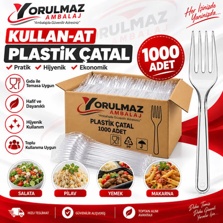 Plastik Çatal 1000 Adet – Şeffaf Kullan At Tek Kullanımlık Yemek Çatalı