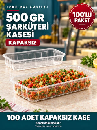 500 Gr Kapaksız Şarküteri Kasesi 100’lü – Şeffaf Dikdörtgen Meze Ve Salata Kabı