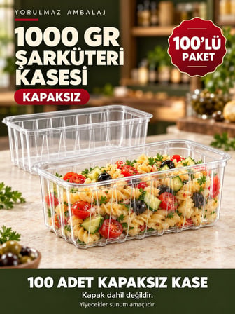 1000 Gr Kapaksız Şarküteri Kasesi 100’lü – Şeffaf Derin Dikdörtgen Meze Ve Salata Kabı