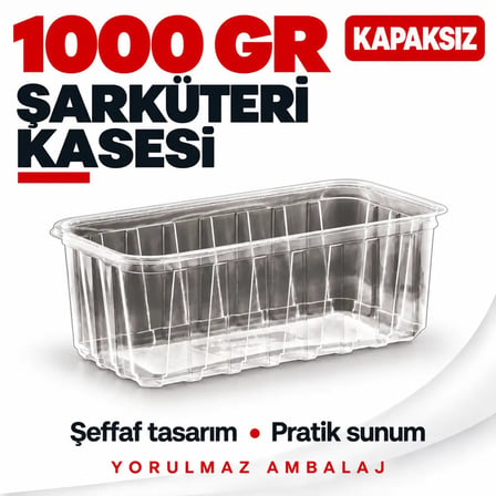 1000 Gr Kapaksız Şarküteri Kasesi 100’lü – Şeffaf Derin Dikdörtgen Meze Ve Salata Kabı