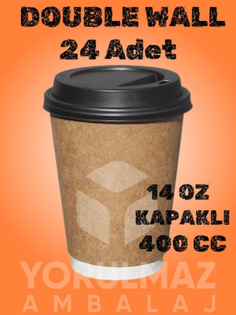 14 Oz Double Wall Kapaklı Karton Bardak – Ekstra Kalın Sıcak İçecek Bardağı 24 Adet
