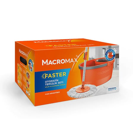Macromax Focus Black Otomatik Temizlik Seti + 3’lü Mercan Sünger Hediye – Döner Başlıklı Mikrofiber 