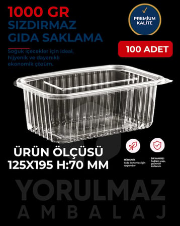 🥡 Kapaklı 1000 Gr Sızdırmaz Kullan-At Plastik Kase 100'lü – Paket Servis & Saklama Kabı