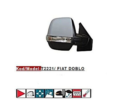 Fiat Dis Dikiz Aynası Sag Cift Camlı Elektrikli Rezistanslı Astarlı Kapak Otomatık Katlanır Doblo III Pra - Tursan T2221