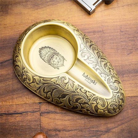 Lubinski Yeni Seri Lion İşleme Metal Tekli Puro Küllüğü - Gold LB-815