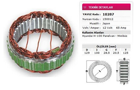 Hyundaı Ticarı Stator Mitsubıshı Tip 12v 65a Hyundaı Excel H100 Minibus-Panelvan Nursan 150012 - Yavuz 10 287