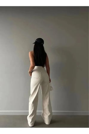 Krem Kadın Süper Yüksek Bel Salaş Jeans Palazzo Kot Pantolon-1