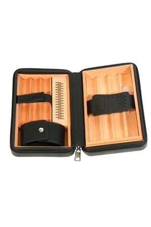 Cohiba Dahili Çakmak Siyah Deri Puro Taşıma Çantası & Seyahat Humidoru TR9769