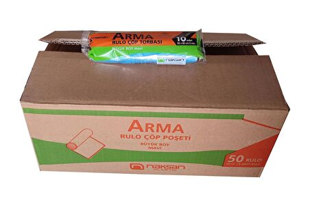 Arma Standart Büyük Boy 50 Litre Çöp Torbası Poşeti / 65 x 80 Cm - Mavi - 10 Adetlik 50 Rulo / Koli