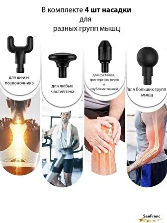 Fascial Gun Gri Göstergeli 6 Kademe 4 Başlıklı Masaj Aleti Amg5