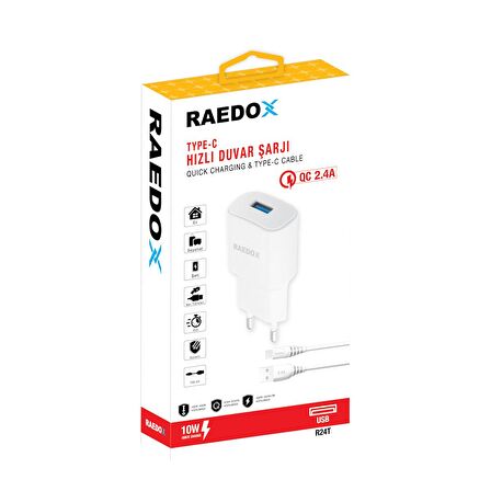 Raedox 10W 2.4A Type-C Duvar Şarjı