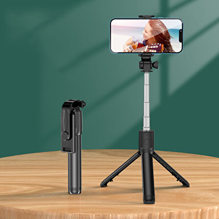 SİYAH RENK IŞIKLI BLUETOOTH KUMANDALI DİKEY VE YATAY ÇEKİM TRİPODLU SELFİE ÇUBUĞU ÖZ ÇEKİM TRİPODU