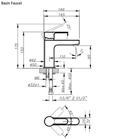 Adell Lavabo Bataryası Lento Regular Siyah