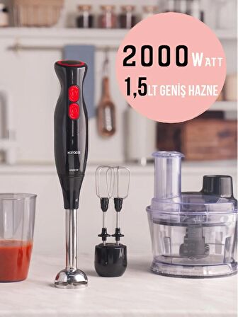 Karaca PRO-2000W Turbo Doğrayıcı, Dilimleme Rondo, Blender - İkili çelik mikser, Buz Kırıcı Mutfak Robotu Siyah