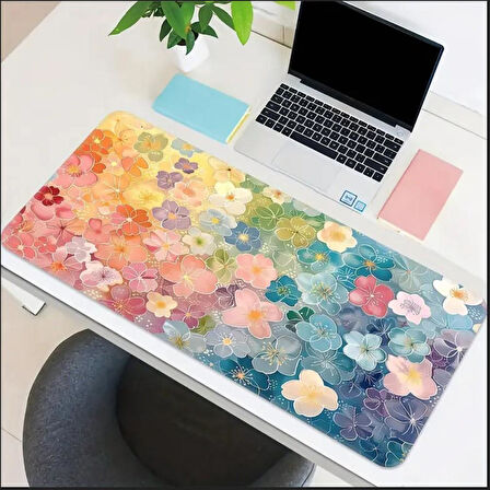 70X30 CM RENKLİ ÇİÇEKLER TEMALI KAYDIRMAZ TABAN SPEED YÜZEY OYUNCU MOUSE PAD GAMİNG