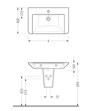 Serel Diagonal 48x65 cm Yarım Ayaklı Lavabo DG01+DG21 