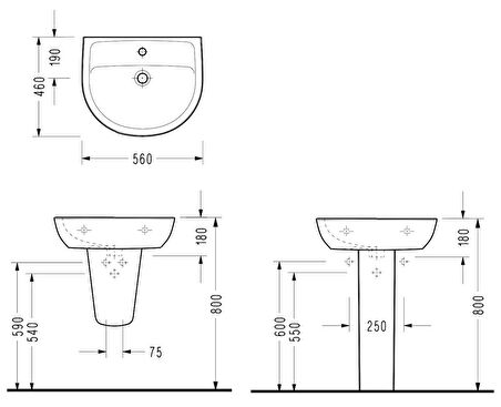 Serel Etna 46x56 cm Tam Ayaklı  Lavabo EN01+F005 