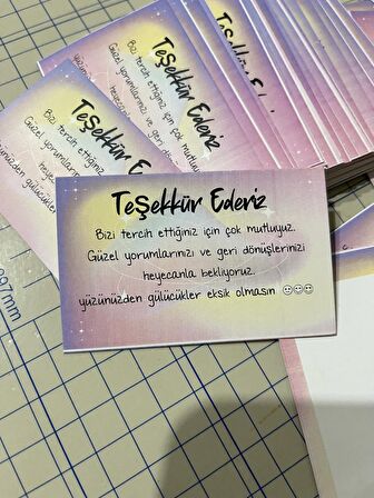 Teşekkür kartı 5x8 cm çift yönlü 100 Adet