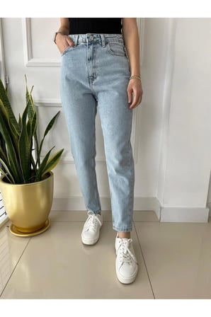 Lamina Mavi Kar Yıkama Yüksek Bel Mom Jeans Boyfriend (1 beden büyük alınız)