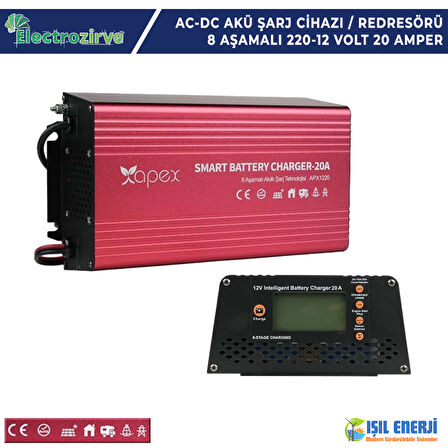 Electrozirve Apex 220 Volt - 12 Volt 20 Amper 8 Aşamalı AC-DC Akü Şarj Cihazı