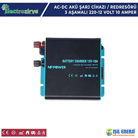 Electrozirve NP Power 220 Volt - 12 Volt 10 Amper 3 Aşamalı AC-DC Akü Şarj Cihazı