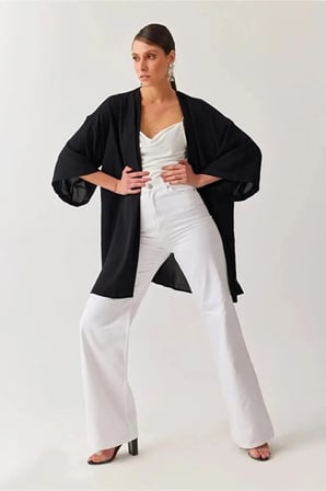 Trend Jean Yüksek Bel Wide Leg Beyaz Palazzo Pantolon Bol Paça Jeans(Likrasız)