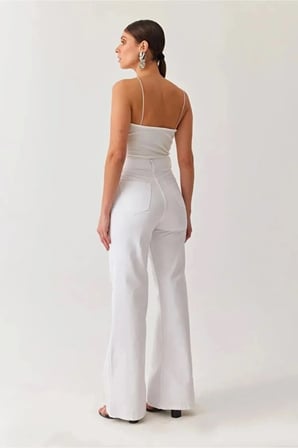 Trend Jean Yüksek Bel Wide Leg Beyaz Palazzo Pantolon Bol Paça Jeans(Likrasız)