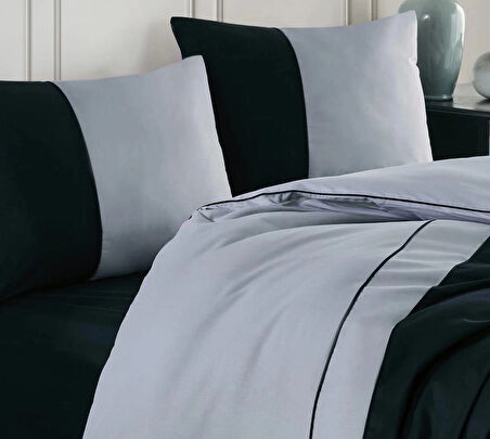 ALTINBAŞAK BİYELİ DÜZ RANFORCE ÇİFT KİŞİLİK NEVRESİM TAKIMI THOR GRİ-SİYAH