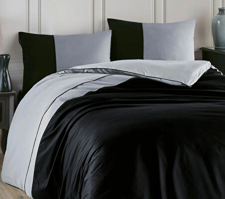 ALTINBAŞAK BİYELİ DÜZ RANFORCE ÇİFT KİŞİLİK NEVRESİM TAKIMI THOR GRİ-SİYAH